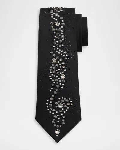 Versace Men & Apos;s Wool Blend Medusa Rhinestone-embellished Tie In 1b000-black