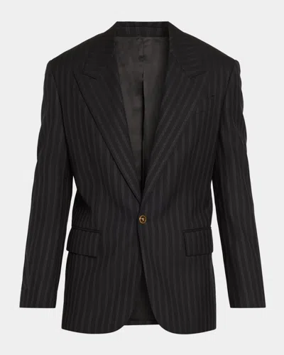 Versace Men & Apos;s Wool Pinstripe Single-button Evening Jacket In Black
