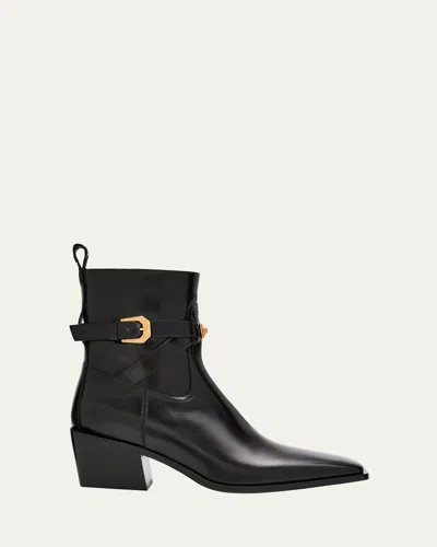 VERSACE MEN'S ANGELO LEATHER ZIP ANKLE BOOTS