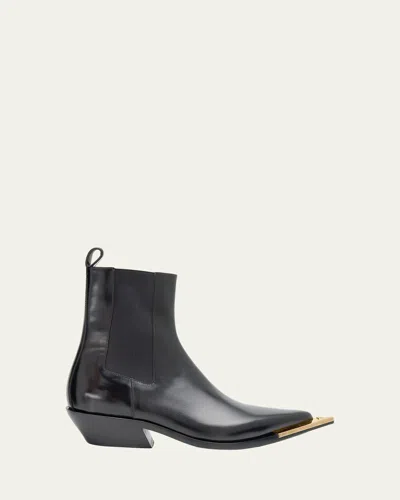 Versace Men's Arrow Calf Leather Chelsea Boots In Black