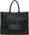 Versace Men's Athena Jacquard Canvas Tote Bag In Blackgold