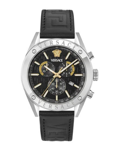 Versace Athletic Chrono Leather Strap In Brown