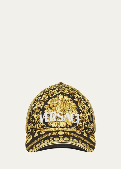 Versace Casquette De Baseball À Broderie Barocco In Black Gold