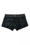 Versace Men Printed Stretch Cotton Boxer In Black