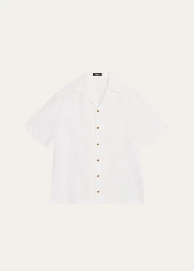 Versace Men's Barocco Jacquard Camp Shirt In Optical White