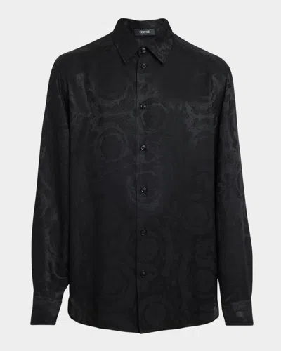 Versace Barocco Jacquard Viscose Blend Shirt In Black