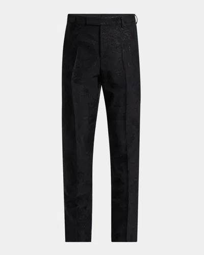 Versace Men's Barocco Jacquard Formal Pants In Black