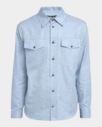 Versace Men's Barocco Jacquard Sport Shirt In Light Blue