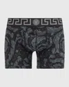 Versace Black Boxer Briefs With Barocco Print In Stretch Cotton Manb In Blackgrey