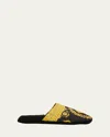 Versace Black House Slippers In Cotton And Terry With Gold Embroidered Logo On The Toe