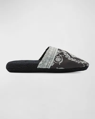 Versace Men's Barocco-print Mule Slippers In Gray