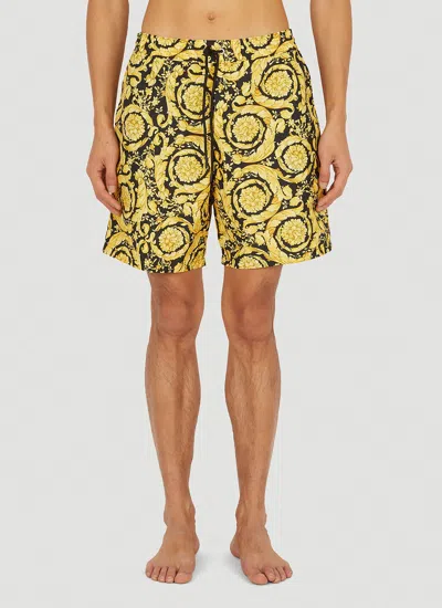 Versace Men Barocco Swim Shorts In Yellow