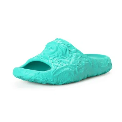 Pre-owned Versace Men's Baroque & Medusa Head Embossed Pool Slide Flip Flops Shoes In Blue