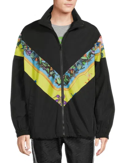 Versace Men's Baroque Insert Zip Jacket In Black Multi