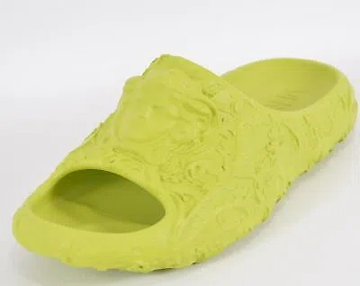 Pre-owned Versace Men's Baroque Medusa Citron Rubber Pool Slides Sandals Size 45 12 In Yellow