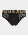 Versace Greca Lace Briefs In Black