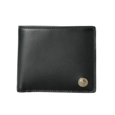 Pre-owned Versace Men's Black & Green 100% Leather Gold Medusa Bifold Wallet