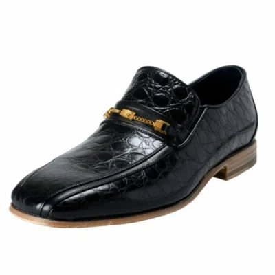 Pre-owned Versace Men's Black Croc Print Leather Loafers Shoes Sz 6 7 8 11.5