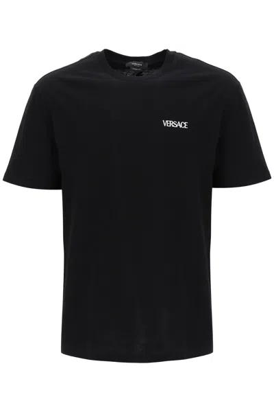 Versace Men's Black Flame Embroidered T-shirt For Fw23