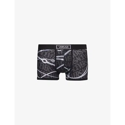 Versace Logo-waistband Stretch-cotton Boxer Briefs In Black+grey