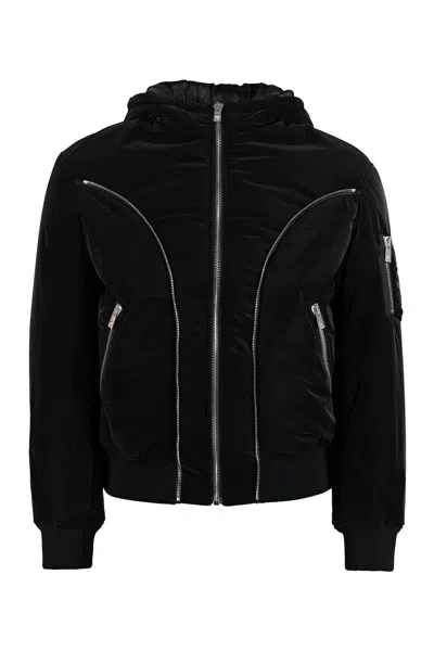 Versace Men's Black Hooded Jacket With Decorative Zippers And Adjustable Drawstring