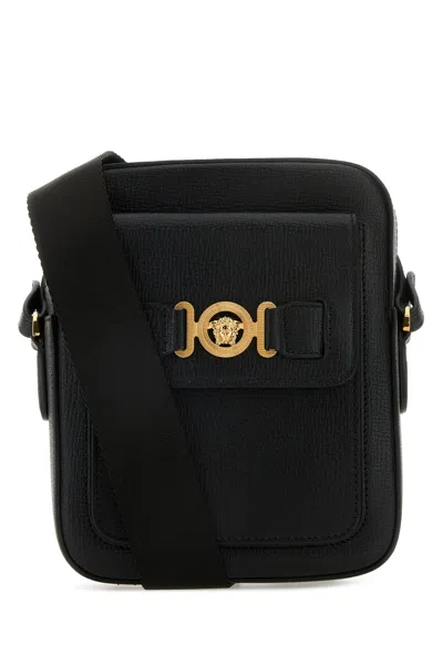 Versace Men Black Leather Medusa Biggie Crossbody Bag