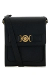 Versace Men Black Leather Medusa Biggie Crossbody Bag In Black