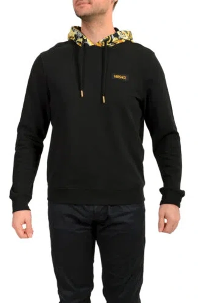 Pre-owned Versace Men's Black Logo Barocco Print Hooded Sweatshirt Hoodie