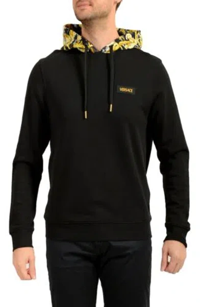 Pre-owned Versace Men's Black Logo Barocco Print Hooded Sweatshirt Hoodie Us M It 50