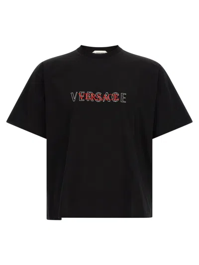 VERSACE MEN BLACK LOGO CREW NECK T-SHIRT
