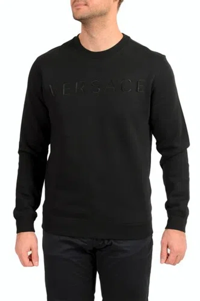 Pre-owned Versace Men's Black Logo Embellished Crewneck Sweatshirt Us S It 48