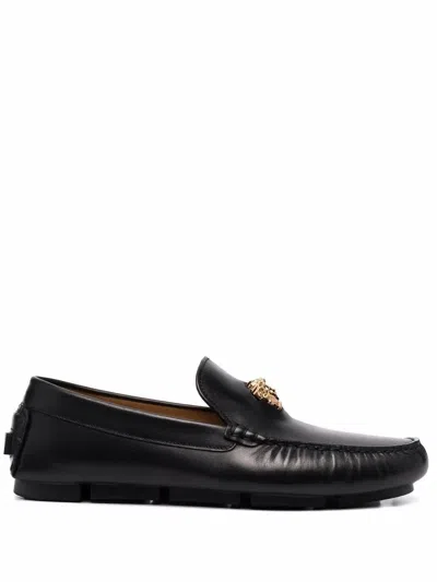 Versace The Medusa Leather Loafers In Black