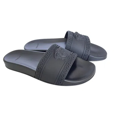 Pre-owned Versace Men's Black Rubber Medusa Sandals Pool Slides Dsu5883, 45, 44, 42