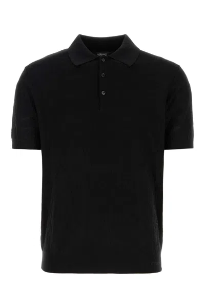Versace Black Silk Blend Polo Shirt