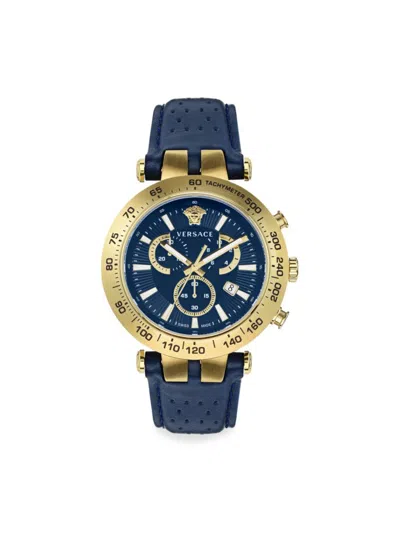 Versace Men's Bold Chrono 46mm Ip Yellow Gold & Leather Strap Watch