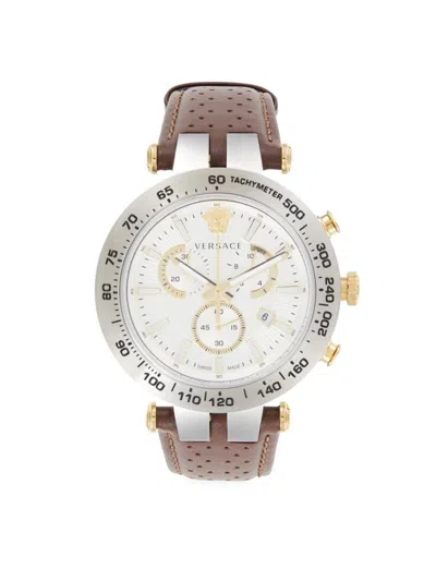 Versace Men's Bold Chrono 46mm Stainless Steel & Leather Strap Chronograph Watch In Metallic