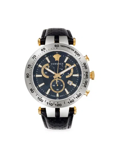 Versace Men's Bold Chrono 46mm Stainless Steel & Leather Strap Watch In Sapphire