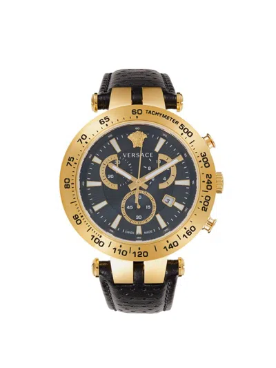 Versace Men's Bold Chrono 46mm Yellow Gold Ip Stainless Steel & Leather Strap Watch