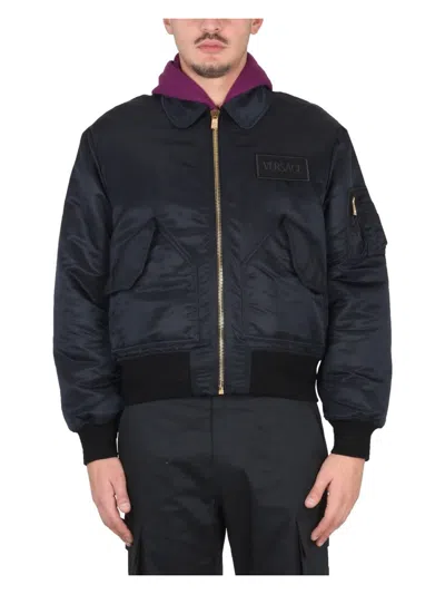 VERSACE MEN'S BOMBER JACKET WITH APPLIED LOGO