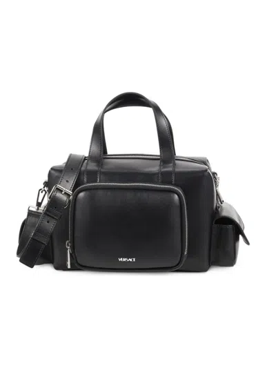 Versace Men's Boston Leather Duffle Bag In Black