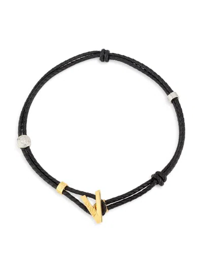 Versace Men's Braided Leather Toggle Necklace In Black
