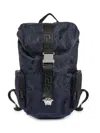 Versace Men's Brocade Leather-trim Logo Backpack In Navy