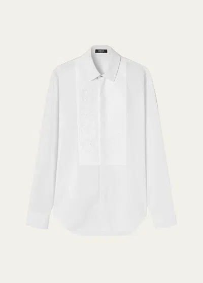 Versace Men's Button-down Shirt With Baroque Bib In White