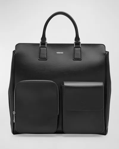 Versace Men's Cargo Leather Tote Bag In Black