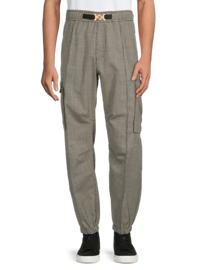Versace Men's Checked Wool Jogger Pants In Black White
