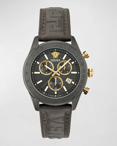 Versace Men's Chrono Master Ip Gunmetal Leather-strap Watch, 44mm In Gray