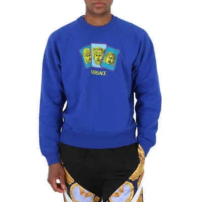Pre-owned Versace Men's Cobalt Screen Print Cotton Sweatshirt In Blue