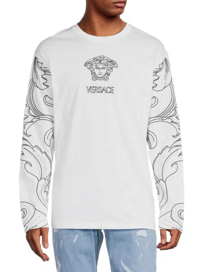 Versace Men's College Fit Logo Long Sleeve Tee In Optical White