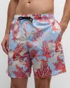 Versace Swim Shorts Coral All Over Print In Blue Hydrangeacoral