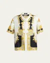 Versace Coral Teater White Bowling Shirt With Cuban Collar And All-over Print In Silk Man In Black